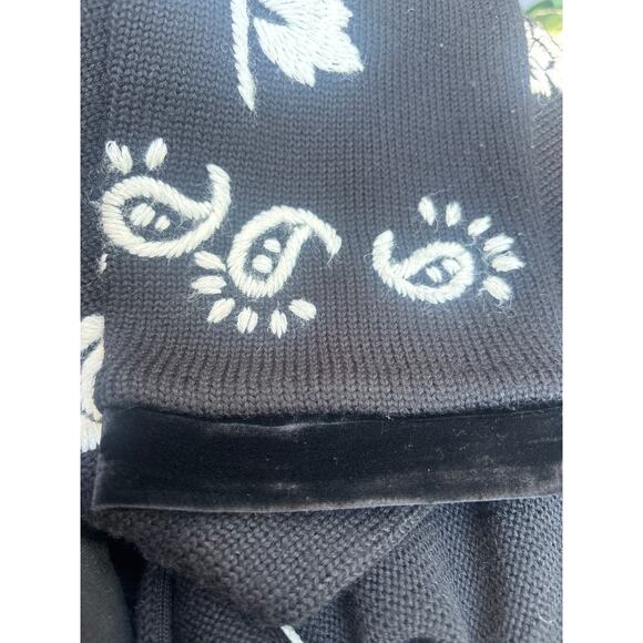 Vintage Josephine Chaus Cardigan Jacket L Black Long Embroidered Velvet Trim - Picture 11 of 16